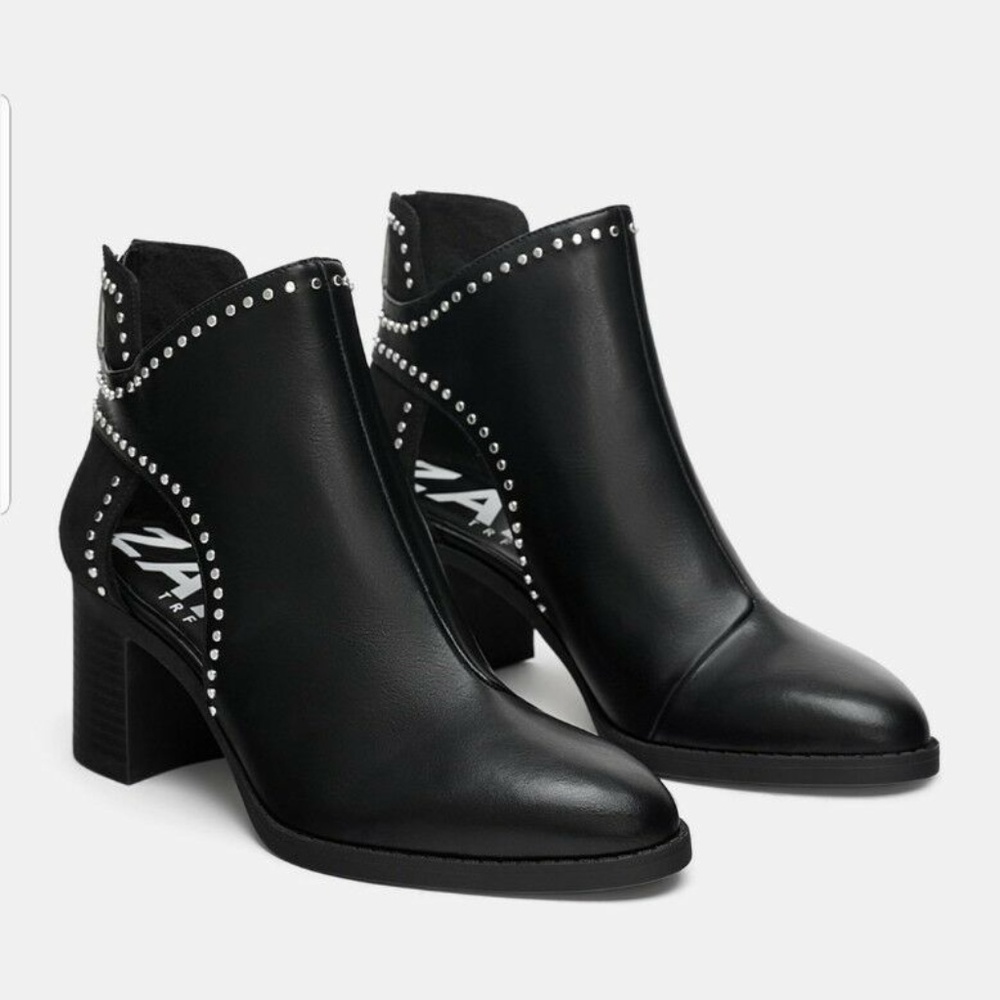 Zara Studded Cutout Ankle Boots